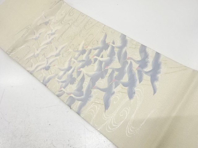 アンティーク　群鶴模様織り出し袋帯（材料）